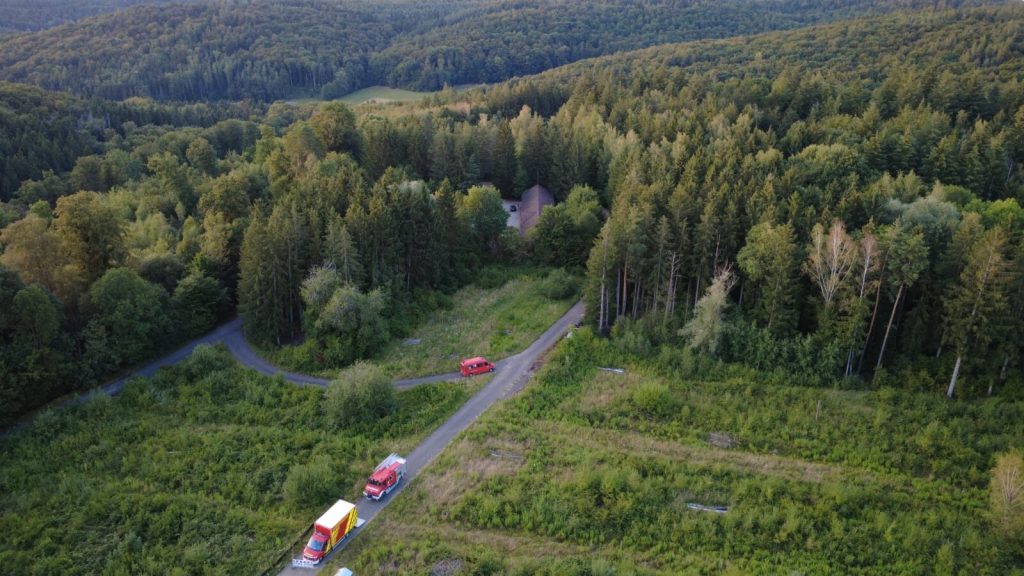 Übung der Drohneneinheit im ehemaligen Munitionslager Tiefenbachtal: Erkundung und Wärmebild